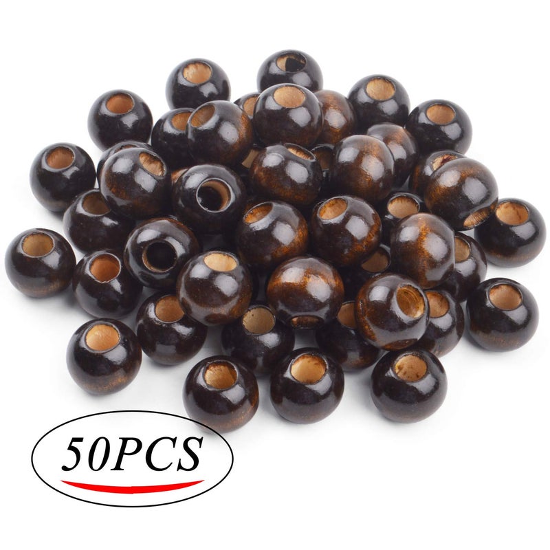 Aylifu 25MM Wooden Dreadlock Beads,50Pieces Large Hole Wooden Beads Loose Spacer Beads for Jewellery Making(Black Coffee) - Image 2